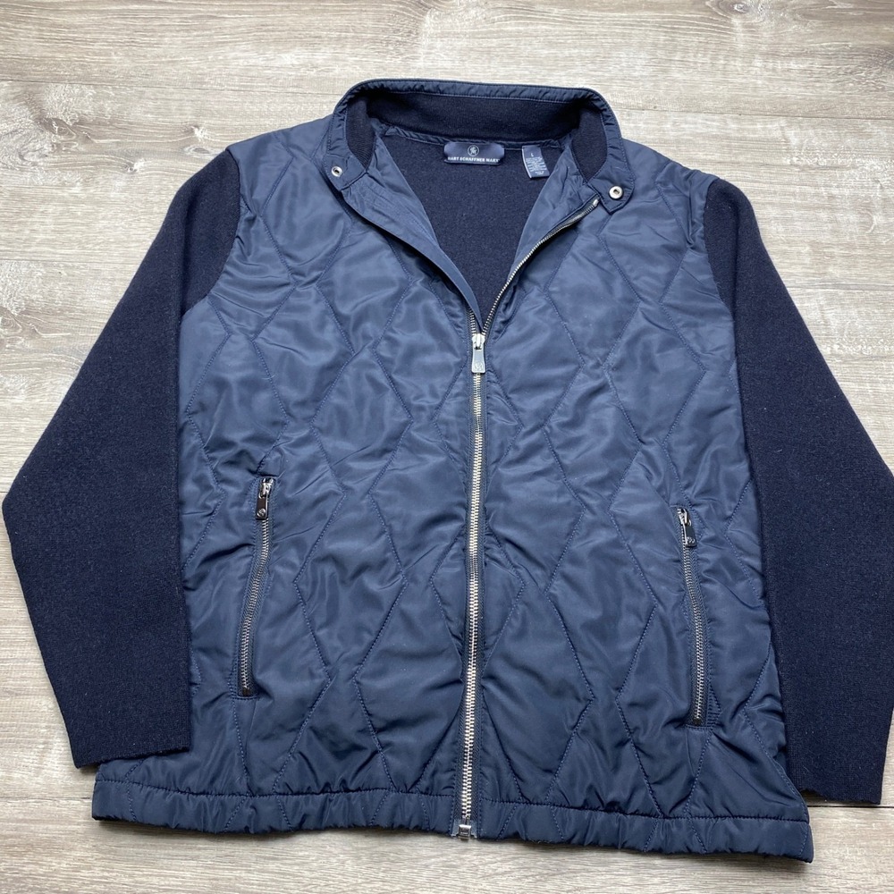 Hart Schaffner Marx Jacket Mens L Navy Quilted Merino‎ Wool Hybrid Full Zip Coat